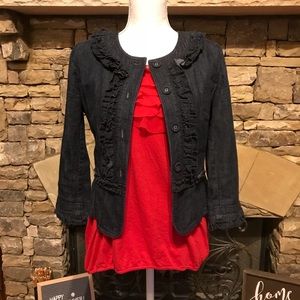 Ann Taylor Loft Ruffle Denim Jean Jacket Size 4